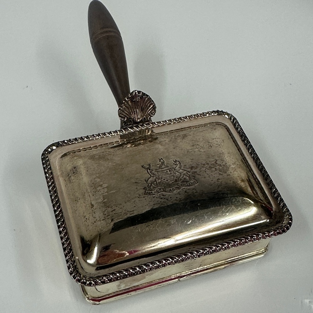 Vintage F.B. Rogers Silver Co. Silverplate Pan Lid Crumb Catcher Wooden Handle